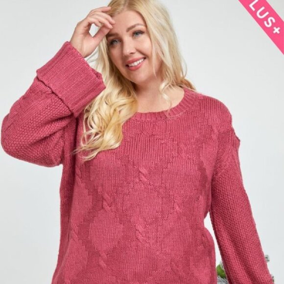 DAVI & DANI Plus Size Pink Knit Sweater with Cold Shoulder Cutouts - Picture 2 of 5